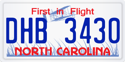 NC license plate DHB3430