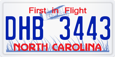 NC license plate DHB3443