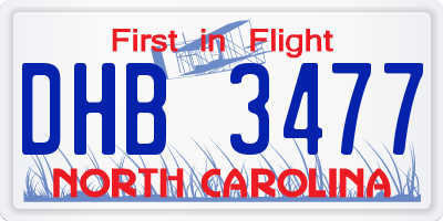 NC license plate DHB3477