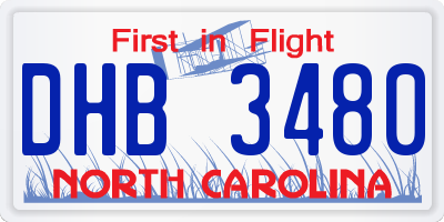 NC license plate DHB3480