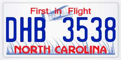 NC license plate DHB3538