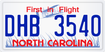 NC license plate DHB3540