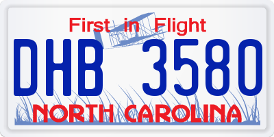 NC license plate DHB3580