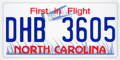 NC license plate DHB3605