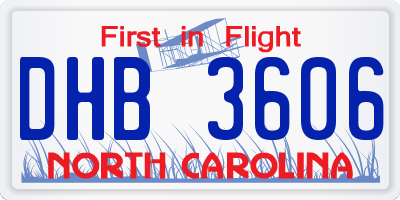 NC license plate DHB3606