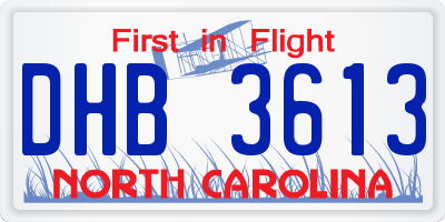 NC license plate DHB3613