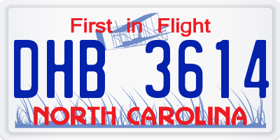 NC license plate DHB3614