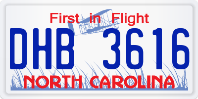 NC license plate DHB3616