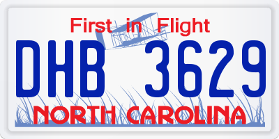 NC license plate DHB3629