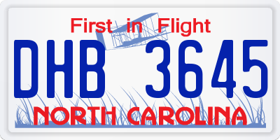 NC license plate DHB3645