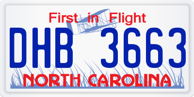 NC license plate DHB3663
