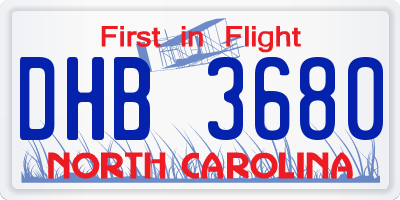NC license plate DHB3680