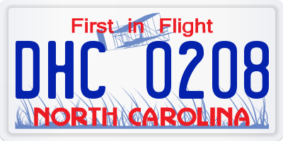 NC license plate DHC0208