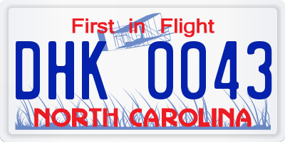 NC license plate DHK0043