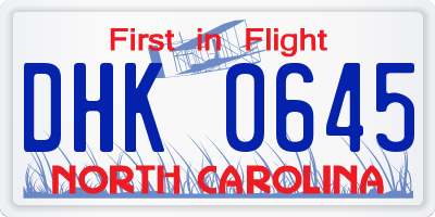 NC license plate DHK0645