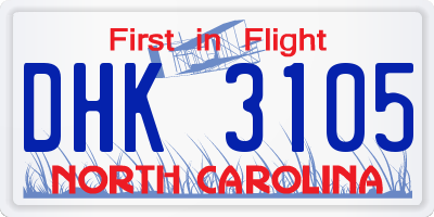 NC license plate DHK3105