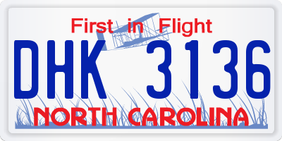 NC license plate DHK3136