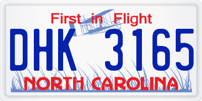 NC license plate DHK3165