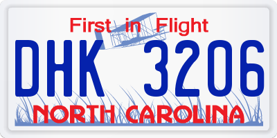 NC license plate DHK3206