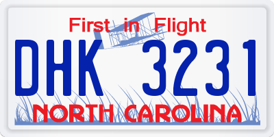 NC license plate DHK3231