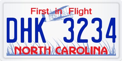 NC license plate DHK3234
