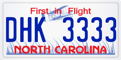 NC license plate DHK3333