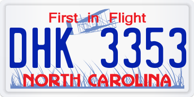 NC license plate DHK3353