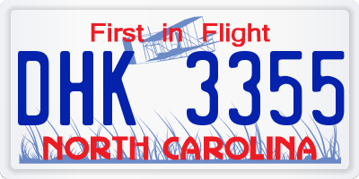 NC license plate DHK3355