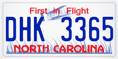 NC license plate DHK3365