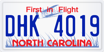 NC license plate DHK4019