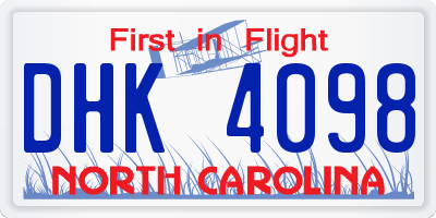 NC license plate DHK4098