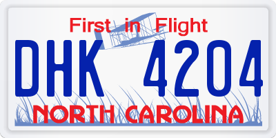NC license plate DHK4204