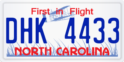 NC license plate DHK4433