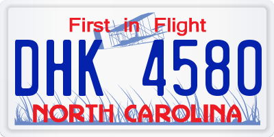 NC license plate DHK4580