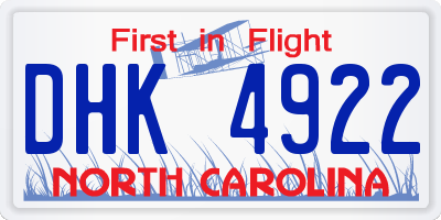 NC license plate DHK4922