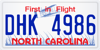 NC license plate DHK4986
