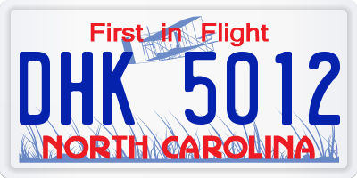 NC license plate DHK5012