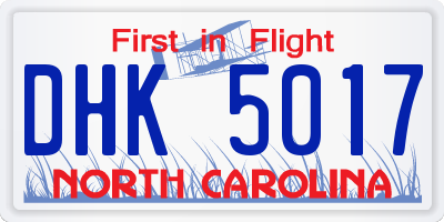 NC license plate DHK5017