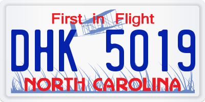 NC license plate DHK5019