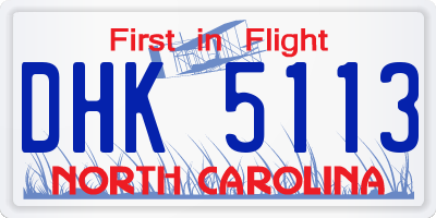 NC license plate DHK5113