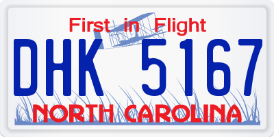 NC license plate DHK5167