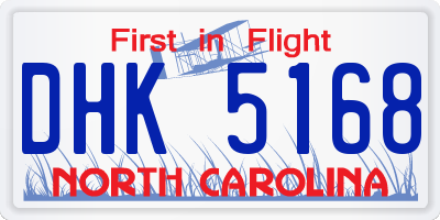 NC license plate DHK5168