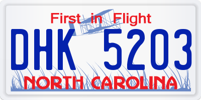 NC license plate DHK5203