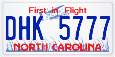 NC license plate DHK5777
