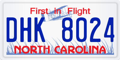 NC license plate DHK8024