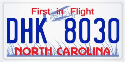 NC license plate DHK8030