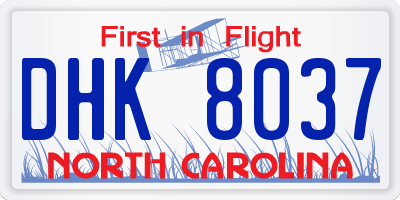 NC license plate DHK8037