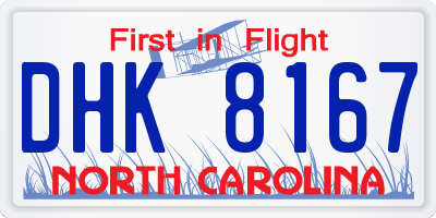 NC license plate DHK8167