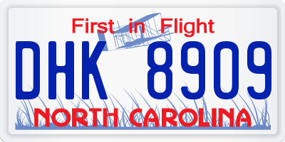 NC license plate DHK8909