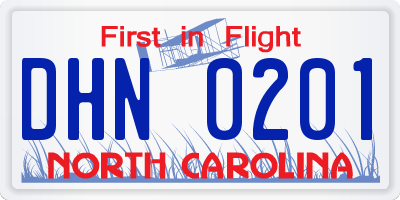NC license plate DHN0201